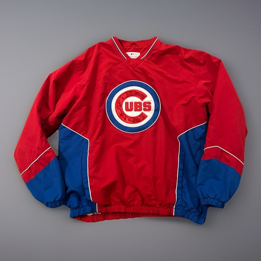 Chicago Cubs MLB Genuine Merchadise Windbreaker Pullover Lined Pockets Large 90s